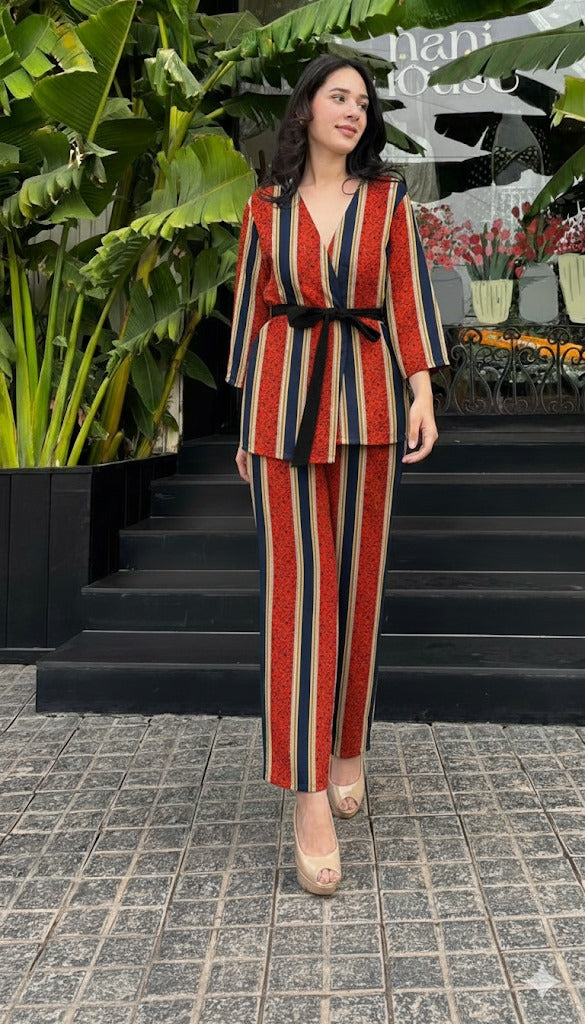 Striped Co-Ord Set with Waist Belt