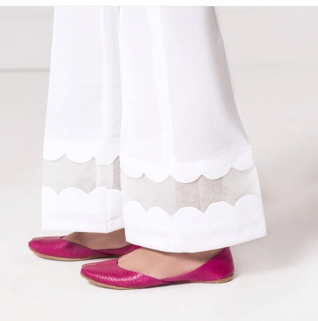 White Round Organza Strip Trouser