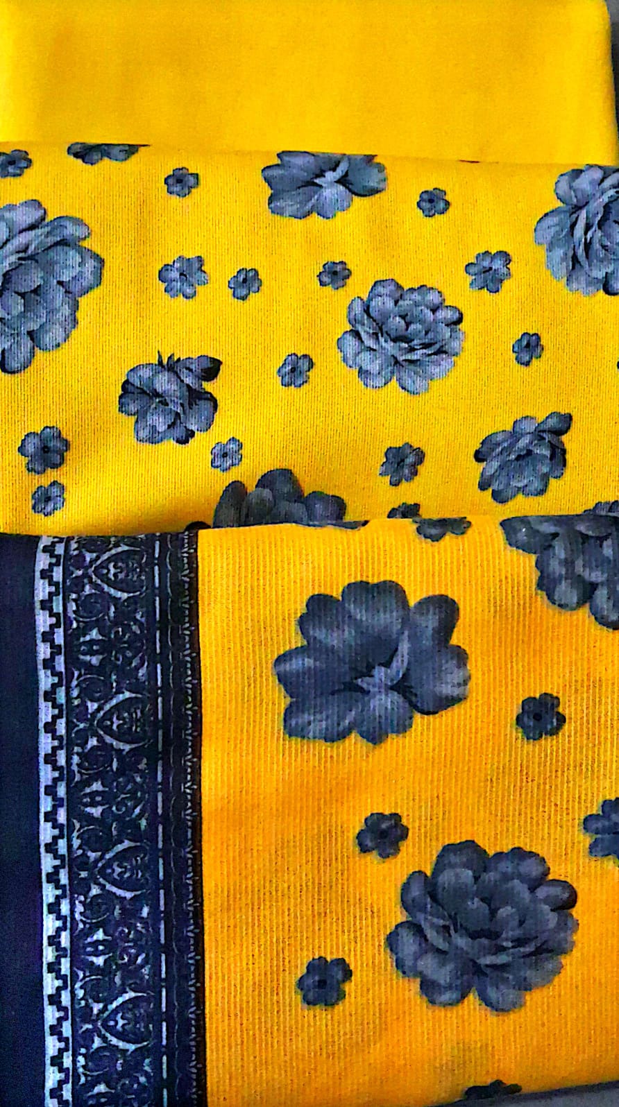 Unstitched Yellow Blue 3 piece