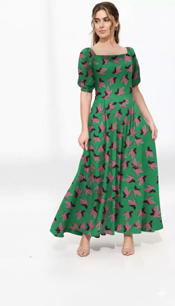 Green Butterfly Printed Frock