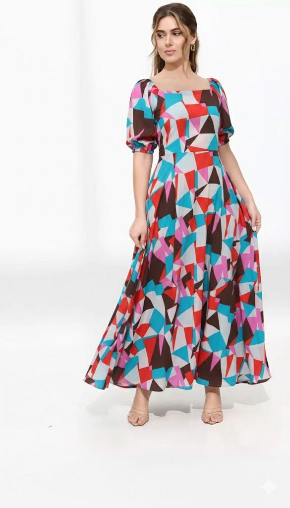 Multicolor Geometric Printed Frock